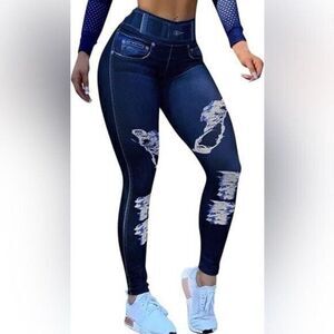 Flamingo Imitation Jeans Body‎ Shapping Seamless High Waisted Leggings Large